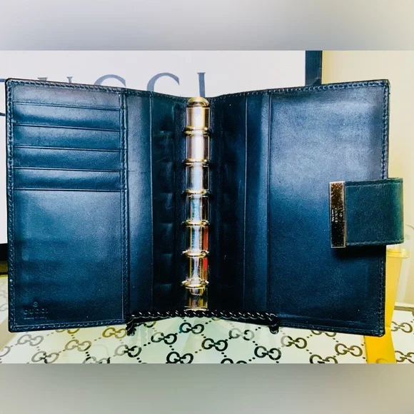 “HP” GUCCI Web Black GG Logo Agenda Notebook/Passport Cover EUC - Picture 8 of 9